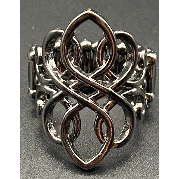 Lot of 4 Stretch Rings Faux Gemstones Pearls  Rhinestone Flower Silver Tone Boho - Picture 6 of 9